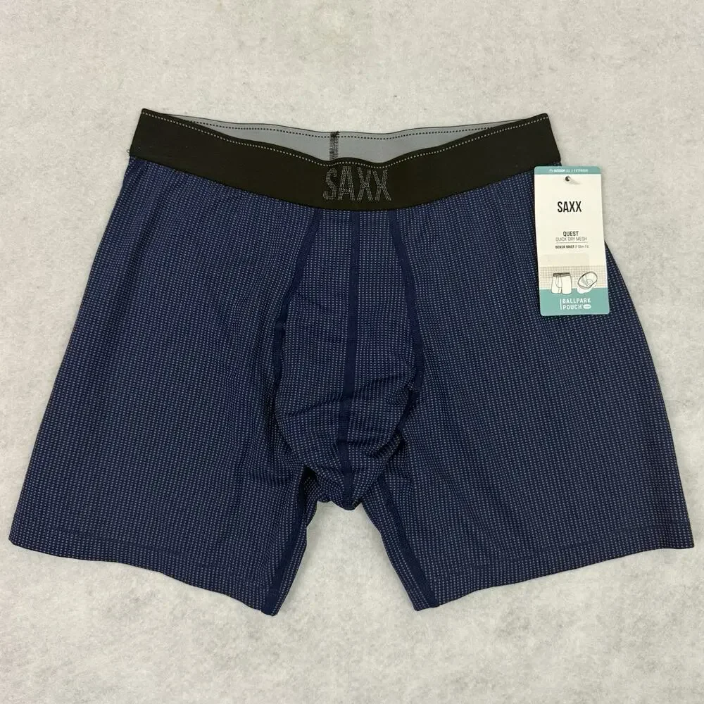 SAXX Quest Boxer Briefs Mens Small Slim Fit Blue Quick Dry Mesh BallPark Pouch‎